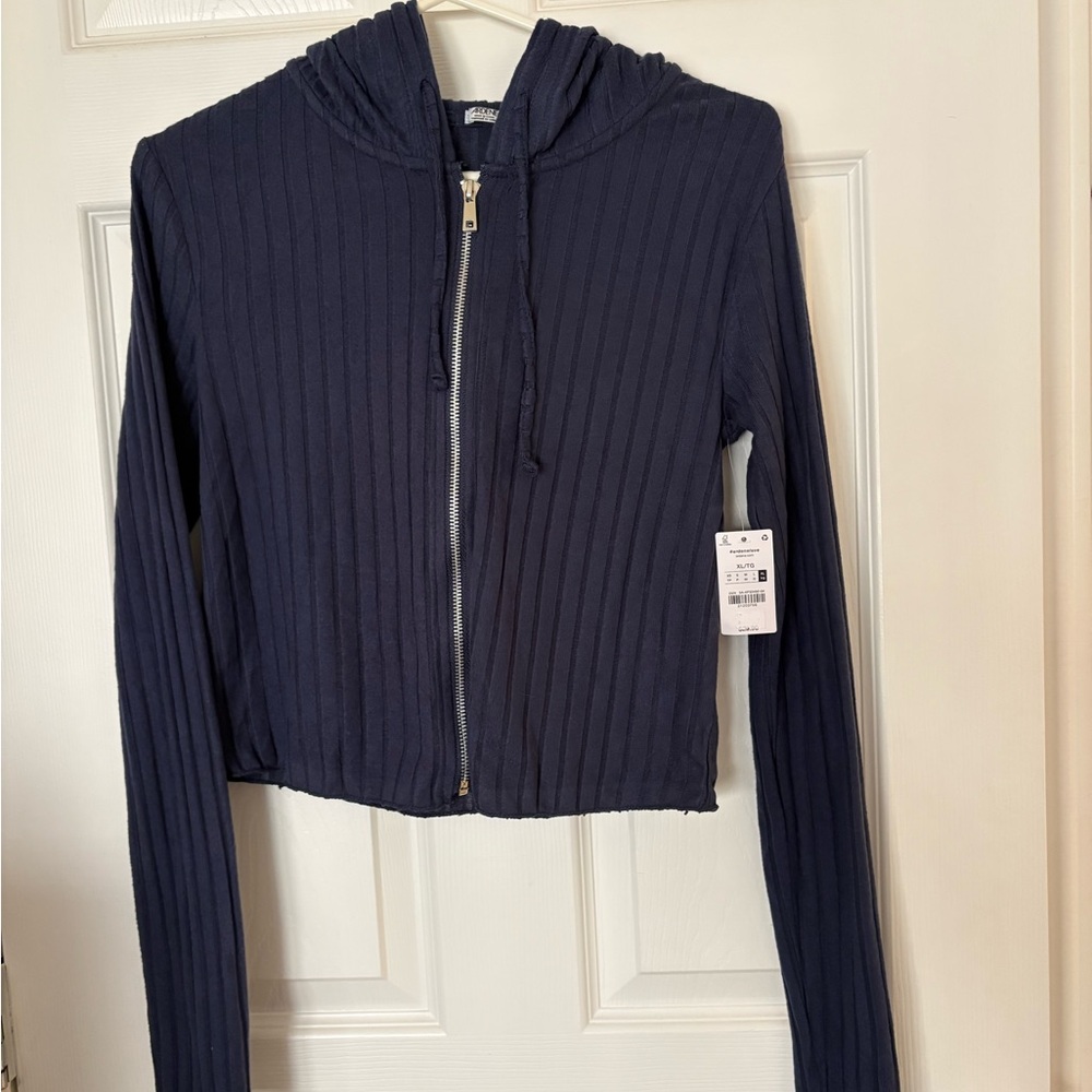 Ardene Dark Blue Ribbed Women's Crop Hoodie
